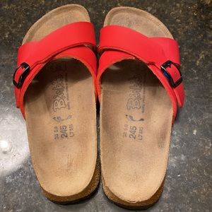 Women's Birkenstocks Asjustable Strap Birkis Leather Sandals Sz 38 w/sealed cork